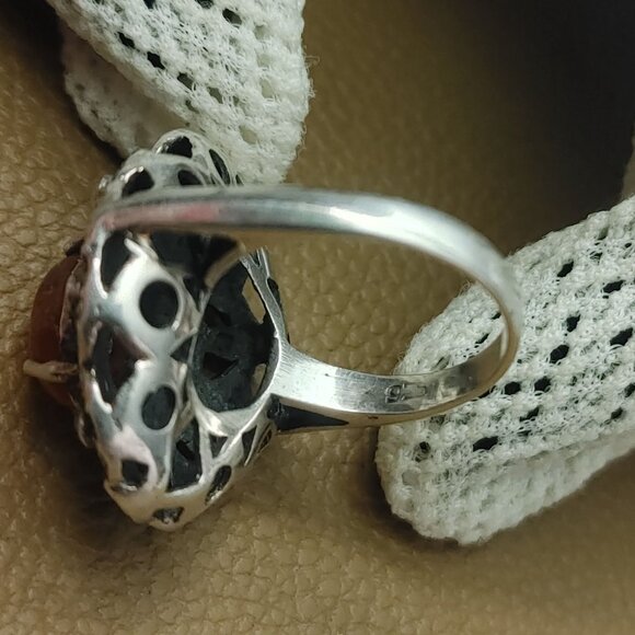 Filigree Ring Size 6 Baltic Amber Sterling Silver 925 Vintage Antique Style - Picture 6 of 15